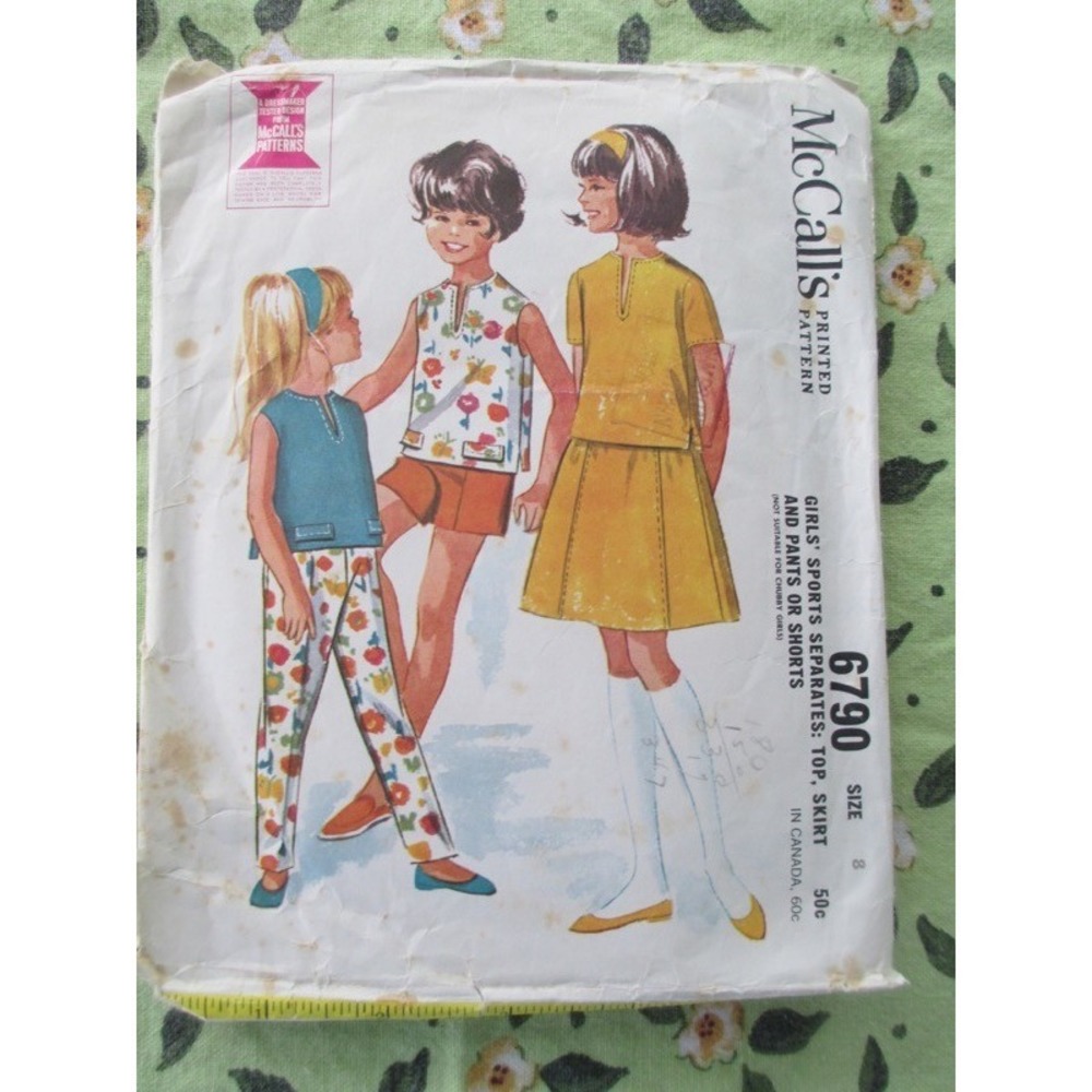 Vtg Girls Pattern McCalls Pattern #6790 Size 8 Top Skirt Pants 1963